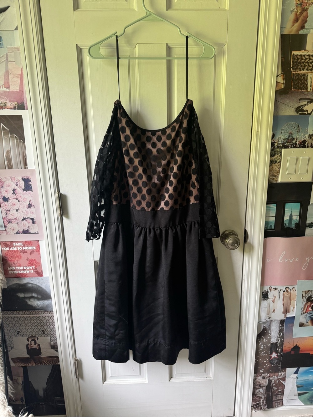 Eliza J Black and Taupe Polka Dot Long Sleeve Dress